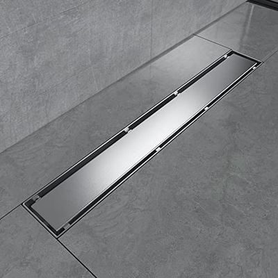 EMKE Canalina per doccia in acciaio inox, 50 cm, sifone con filtro antiodore/filtro per capelli, 2 – 1, design a fila laterale, scarico doccia per bagno