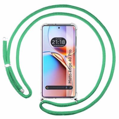 Tumundosmartphone Transparent Hanging Case for Motorola Edge 40 Pro 5G with Water Green Cord