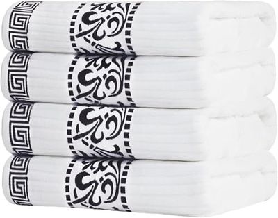 Superior Athens Modern Collection Lot de 4 Serviettes de Bain en Coton Motif Floral et géométrique Noir 76,2 x 132,1 cm