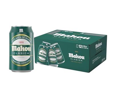 Mahou Clásica Cerveza Dorada Lager, Auténtica Cerveza Mahou Con Sabor Suave, Refrescante y Con Espuma Consistente, 4.8% Vol. Alcohol, Pack 12 Latas x 33cl