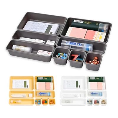 Avilia - Set of 8 Drawers Organizer in Durable Polypropylene for Kitchen, Office and Bathroom, Modular Design for Objects of Various Sizes, Easy to Clean and Space-Saving
