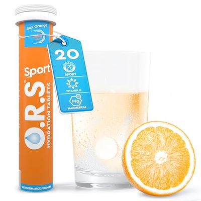 O.R.S Electrolyte Tablets for Sports Hydration | Premium Sports Electrolytes with Vitamin D + Magnesium | Vegan, Gluten-Free & Low-Calorie Hydration Tablets with Vitamins, Orange Flavour, 20 Servings