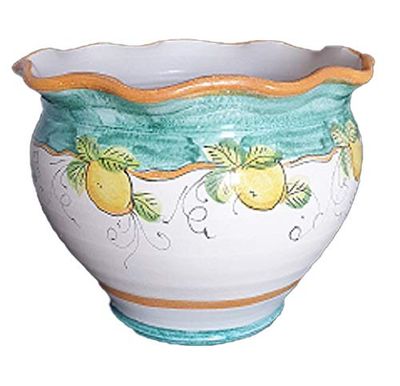 VASO CACHEPOT SMERLETTATO IN CERAMICA DI VIETRI DIPINTO A MANO; DIAMETRO CM. 40, ALTEZZA CM.31. TERRACOTTA CASA GIARDINO MADE IN ITALY FATTO A MANO VASI IN COTTO