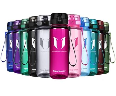 Super Sparrow Botella de Agua Deportiva - 500ml - Sin BPA (Transparente- Fucsia)