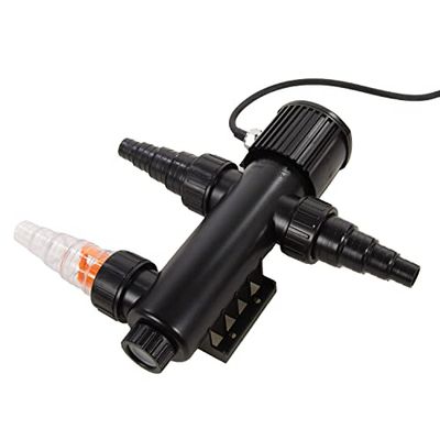 AquaForte GUV-209 UV-C, max. vijver 8 m³, max. debiet 1,5 m³/uur, 9 Watt, behuizing met Quick Lock-aansluiting, uitgerust met 3 aansluitingen: 3 slangtules 20/25/32/40 mm en UV-kijkglas