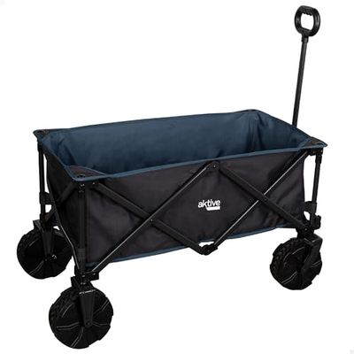 AKTIVE 62620 Opvouwbare transportwagen, 91 x 49 x 99 cm, strand, camping, tuin, grote allrounderwielen, speciale breedte, verstelbare handgreep, trolley voor parasols en stoelen