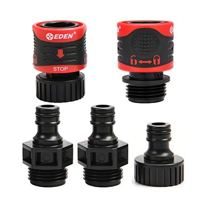 Eden 95210 Lot de 5 raccords de tuyau d'arrosage de qualité supérieure à connexion rapide avec fonction d'arrêt et verrouillage de l'eau