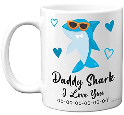Stuff4 Daddy Birthday Mug - Daddy Shark - Birthday Gift from Daughter Son, Happy Dad, Baby Father's Day, Christmas Tea Coffee 11oz Ceramic Dishwasher Safe Mugs Cup for Dad Papa