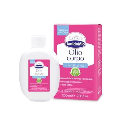 Euphidra - AmidoMio Olio Corpo, Azione Idratante e Delicata, Ideale per Neonati e Adulti, Leggero a Rapido Assorbimento, Idrata in Profondità, Flacone 200ml