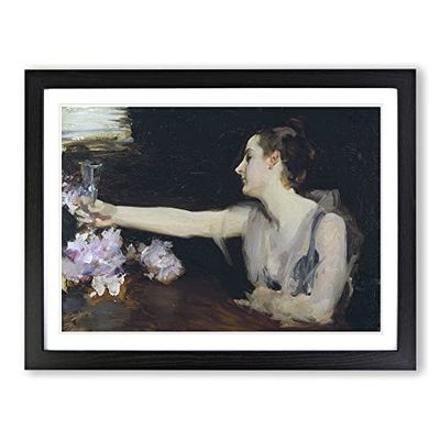 Madame Gautreau Drinking By John Singer Sargent Classic Painting Framed Wall Art Print, Ready to Hang Picture for Living Room Bedroom Home Office Décor, Black A4 (34 x 25 cm)