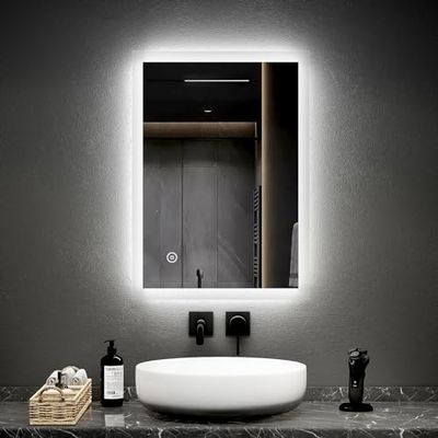 EMKE Badkamerspiegel met verlichting, 50 x 70 cm, led, aanraakschakelaar, anti-condens, 6500 K, koudwit, wandspiegel, energiebesparend