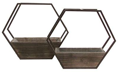 Admired By Nature Set di 2 fioriere da appendere a parete in legno e metallo con rivestimento rigido