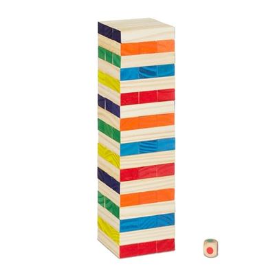 Relaxdays Tour vacillante, Cubes avec dé, H x L x P : env. 27x7,5x7,5 cm, Jeu en Bois pour Enfants, Multicolore