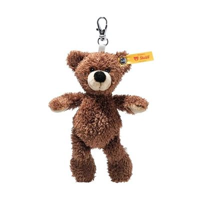 Steiff Ciondolo Fynn Orsacchiotto marrone scuro 12 cm, portachiavi Soft Cuddly Friends, ciondolo a forma di orsacchiotto in morbido peluche con anello portachiavi
