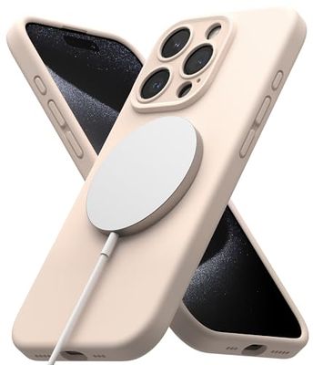 Ringke Silicone Magnetic Compatibel met iPhone 15 Pro Case, Sterke Magneet Schokabsorptie Flexibele Soft Feel Hoes - Pink Sand