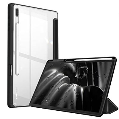 Fintie Hybrid Hoes voor Samsung Galaxy Tab S7 FE 2021 / S7 Plus 2020 12,4 Inch - Schokbestendige Case Cover met Transparante Doorzichtige Harde Schaal Achter Beschermhoes, (*Zwart)