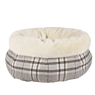 Grijs geruite kat Snuggle bed, Tartan Igloo Cosy huisdier kattenbed met warme pluche binnenzijde - 48x48x25cm