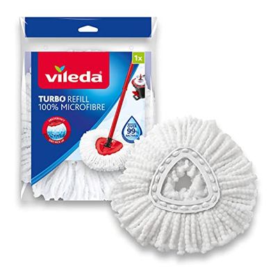 Vileda Turbo 100% Fiocco Ricambio | Confezione da 1| Adatto ai sistemi Turbo e Turbo Smart | per Tutti I Tipi di Pavimento | Rimuove Oltre Il 99% di batteri* Solo con Acqua.