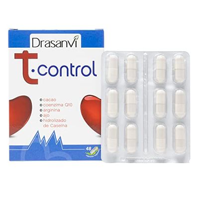 DRASANVI T - CONTROL - Cacao + Arginina + Acerola + Caseína + Coenzima Q 10 - Ayuda a mantener niveles normales de presión sanguínea - 48 cápsulas