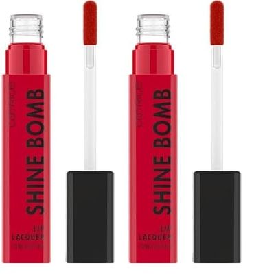 Catrice Shine Bomb Lip Lacquer, rossetto n. 040, rosso, a lunga durata, risultato immediato, lucido, colorato, vegano, senza olio, senza parabeni, senza particelle di microplastica, confezione da 2 (3