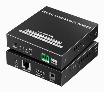 PremiumCord HDMI 4K KVM Extender tot 120 m via LAN, via IP, UHD 4K 2160p 60Hz, Full HD 1080p, HDMI 2.0, HDCP 2.2, HDR10, Deep Color, 4:4:4, USB, metalen behuizing, zwart
