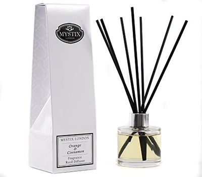 Mystix London | Orange & Cinnamon Fragrance Oil Reed Diffuser | 200ml | Best Aroma for Home, Kitchen, Living Room and Bathroom | Perfect as a Gift | Refillable