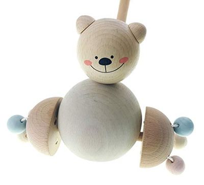 Hess Holzspielzeug 14455-Figura Madera, Naturaleza de Oso, Aprox. 13 x 15 x 60 cm, Juguete para Empujar y Tirar para niños pequeños, Multicolor (14455)