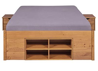 Inter Link - lit fonctionnel - lit avec rangements - lit avec tiroirs - pin massif - pour adultes, enfants, adolescents - lit double - avec 2 sommiers - laqué marron - Till - 140 x 200 cm