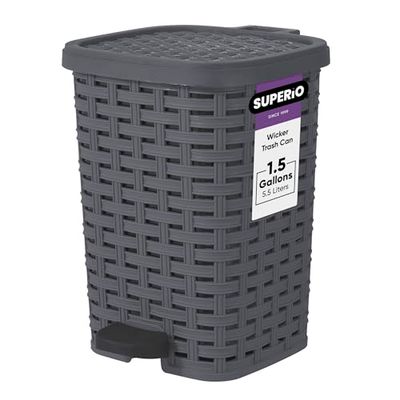 Superio Cestino in vimini con pedale, per interni ed esterni, colore grigio, 6 l, cestino per bagno, cucina, ufficio, patio o cortile
