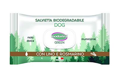 Inodorina, Salviette Green Dog, Salviette Illuminanti in Morbida Fibra Tessile Biodegradabile e Compostabile, con Delicata Lozione dalle Componenti Vegetali, Lino e Rosmarino, 30 pezzi