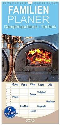 Familienplaner 2024 - Dampfmaschinen - Technik mit 5 Spalten (Wandkalender, 21 x 45 cm) CALVENDO: Details alter Dampfmaschinen, die begeistern