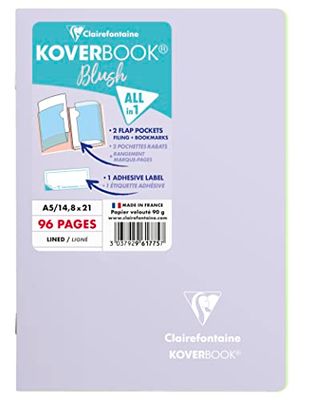 Clairefontaine 961775C Un Carnet Agrafé Koverbook Blush Lilas - A5 14,8x21 cm - 96 Pages Lignées - Papier Blanc 90 g - Couverture Polypro