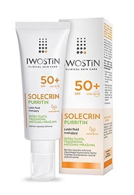 Iwostin Solecrin Purritin Lekki Fluid Matujący, Filtr SPF 50+, Do Cery Tłustej I Trądzikowej, Ochrona Przeciwsłoneczna - 40 ml