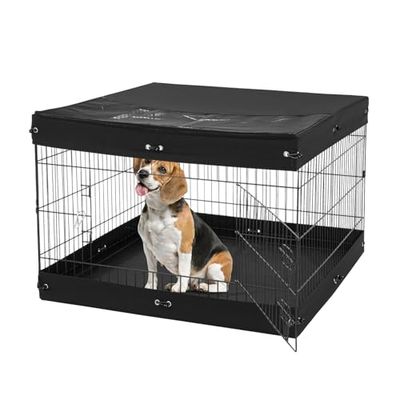 VEVOR Recinto per Cani, Confezione da 4 Pannelli 610 x 910 mm Recinto da Addestramento Pieghevole in Metallo, Recinto per Cani da Interno Esterno con Porta, Copertura Superiore e Imbottitura Inferiore