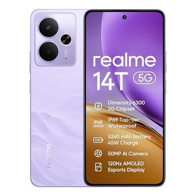 realme 14T Smartphone 5g, 8+256GB,5260 mAh Battery,Dimensity 6300 Chipset, IP69 Top-tier Waterproof, 50MP camera,120Hz Eye Protection Display,Lightning Purple,Amazon Exclusive (No Adapter)