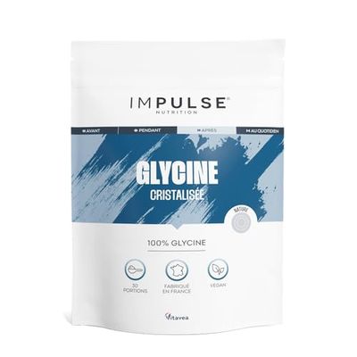 Glycine Cristallisée 100% pure - Récupération, Sommeil Réparateur & Collagène - Système Nerveux & Articulations - Complément Alimentaire Haute Qualité - 182 g - Fabriqué en France - IMPULSE NUTRITION