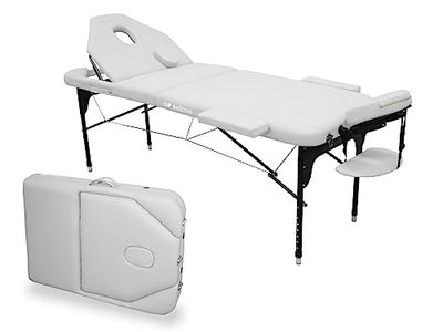 WELLCORE Aluminium Opklapbare Bank, met Opklapbare Rugleuning, 185 x 65 cm, Kunstleer, In Hoogte Verstelbaar, Scharnierende Hoofdsteun, Gezichtsgat, Kleur Wit, Draagtas, Tot 225 kg