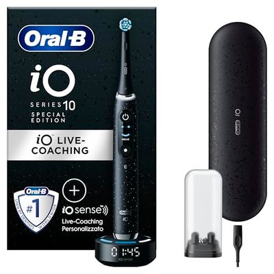 Oral-B Spazzolino Elettrico Ricaricabile iO 10 Nero, 1 Spazzolino Elettrico, 1 Testina, Custodia Da Viaggio, io 10 Edizione Limitata, Per Una Pulizia Denti Efficace, Sensore di Pressione