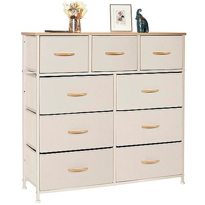 LYNCOHOME Commode avec 9 tiroirs en Tissu, Commode Chambre, Meuble de Rangement, Meuble Chambre, Commode 9 tiroirs, Armoire à tiroirs pour Cuisine, Bureau, Couloir
