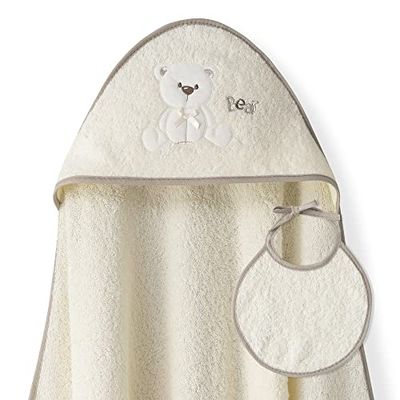 Ensemble Interbaby: Cape de bain Bébé a capuche avec bavoir - Ours Lien - beige