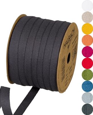 Halbach Seidenbänder Ruban en coton - 10 mm x 30 m - Ruban tissé 100% coton - Vendu au mètre - Ruban en tissu pour décorations, bricolage, artisanat, couture - Couleur : gris foncé