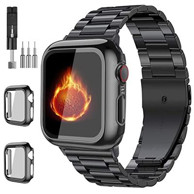 Bekomo Compatibile con cinturino Apple Watch da 49 mm, 44 mm, 45 mm, 42 mm, 40 mm, 38 mm, 41 mm, cinturino in acciaio inox XL per iWatch con 2 custodie in vetro temperato per serie Ultra