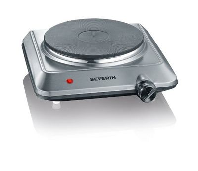 SEVERIN KP 1092 Piastra elettrica compatta da 1500W, Fornello con diametro da 18 cm e controllo della temperatura, Fornello campeggio perfetto per vacanze e camper, Argento opaco