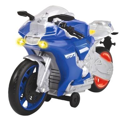 Dickie Toys 203764015 Yamaha R1-Wheelie Raiders Motorised Toy Motorcycle Forward & Wheelie Function Motorcross Look Light & Sound Includes Batteries 26 cm Blue