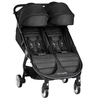 Baby Jogger City Tour 2 Double Poussette double pour frères et sœurs pour voyager | Poussette jumelle légère, pliable et portable | Pitch Black (noir)