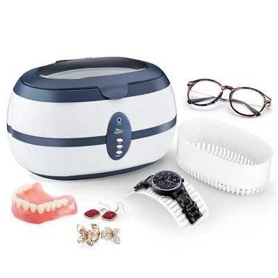 Uten Nettoyeur à Ultrasons 600ML Appareil Nettoyeur Domestique avec Panier Nettoyage et Support Automatique pour Nettoyage Bijoux Lunette Dentier CD