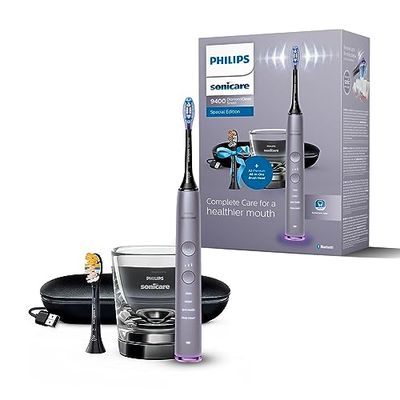 Philips Sonicare DiamondClean 9400 Cepillo dental eléctrico sónico con aplicación, sensor de presión, detección inteligente del cabezal, 4 modos de limpieza, 3 intensidades, gris (modelo HX9917/90)