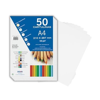 Dohe - Wit A4-karton voor knutsel- en drukwerk (50 stuks) - 21 x 29,7 cm - 180 g/m² - kantoormateriaal
