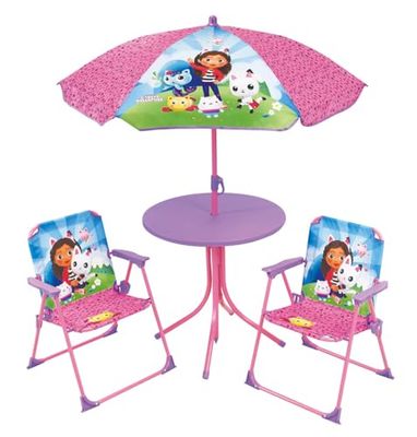 Fun House 713602 Gabby ET LA Maison Magique Salon de Jardin pour enfant avec un table H.46 X Ø 46 CM, Due Sedie H.53 X L.38,5 X P.37,5 CM et un ombrellone H.125 X Ø 100 CM, Rose