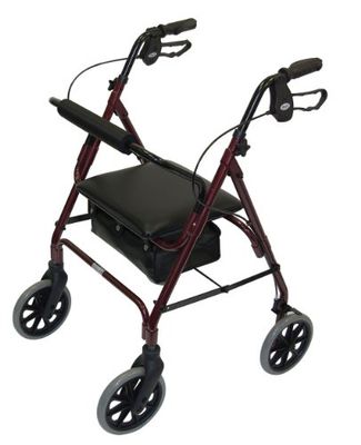 Days Lightweight Folding Four Wheel Rollator Walker with Padded Seat, Lockable Brakes, Ergonomic Handles, and Carry Bag, Limited Mobility Aid, Ruby Red, Medium, (Eligible for VAT relief in the UK)